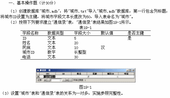 2012年计算机二级Access第十九套上机模拟试题及答案